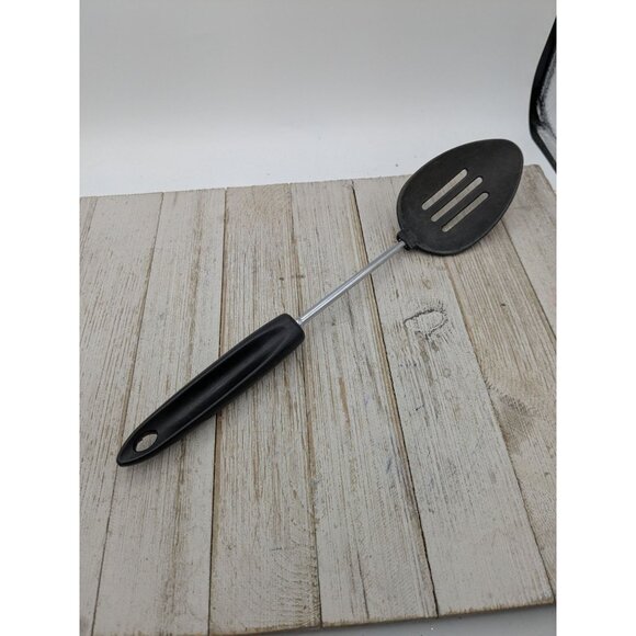Black Nylon Plastic Slotted Spoon 12" Unbranded Black Handle - Picture 1 of 6